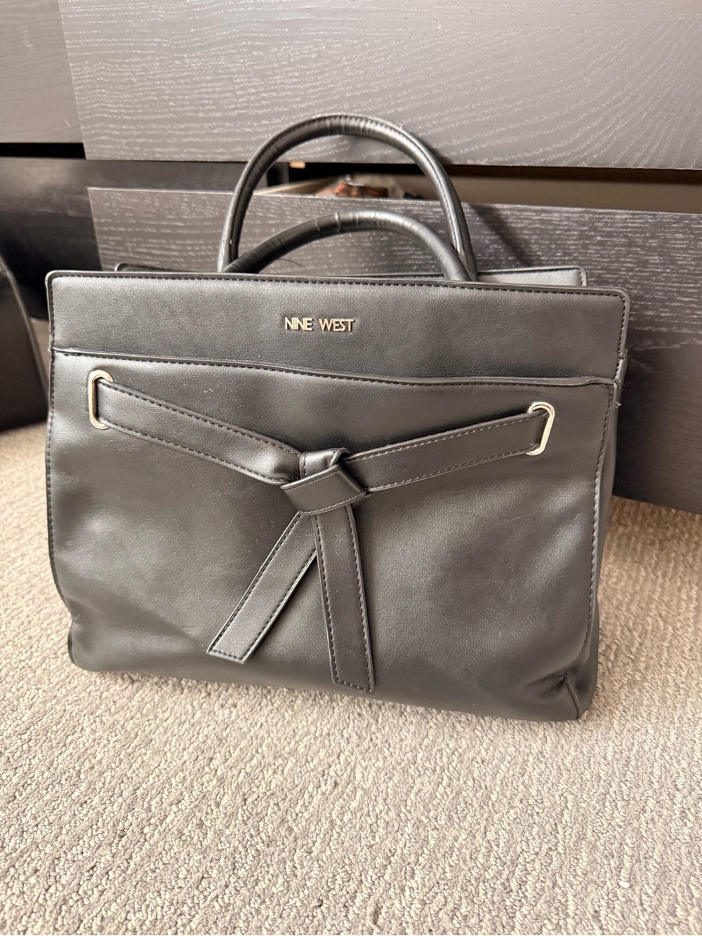 Nine West Black Leather Knot-Front Briefcase
